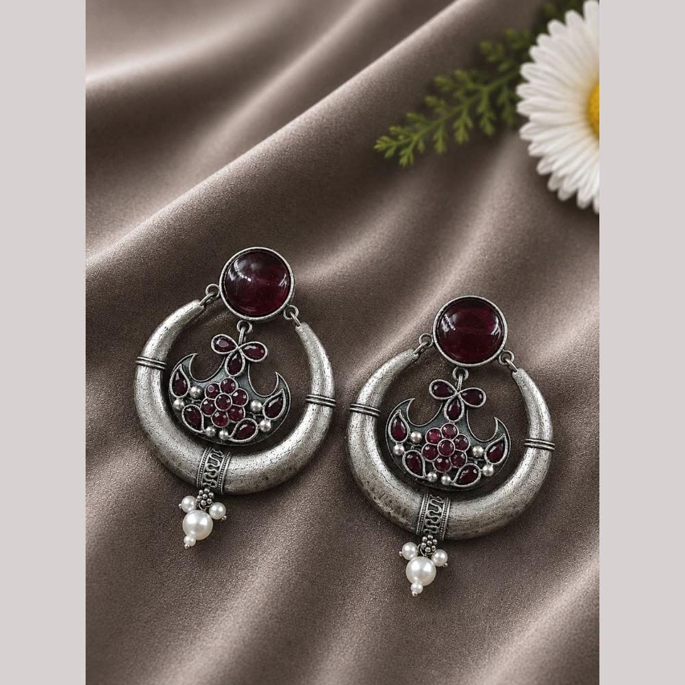 Maharani Jewels Inspired Oxidised Plated Pota Stone And Pearl Dangler Earrings