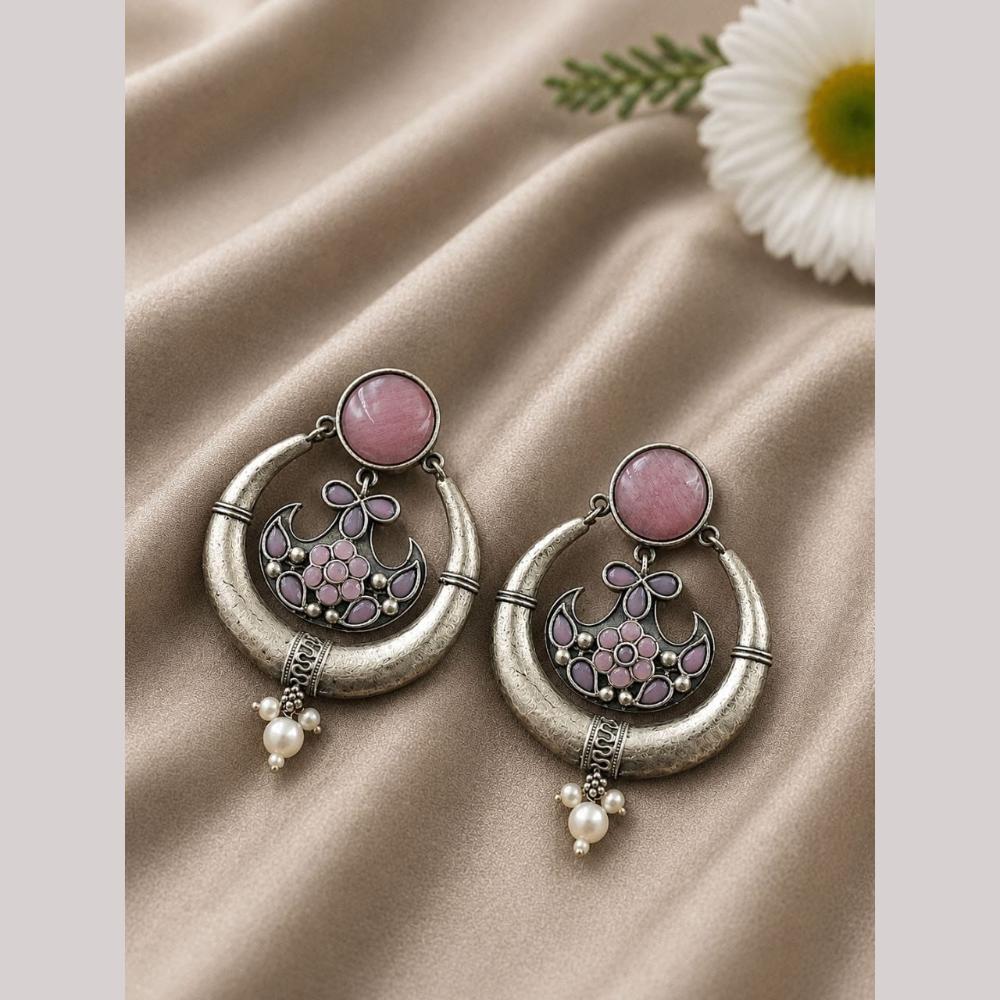 Maharani Jewels Inspired Oxidised Plated Pota Stone And Pearl Dangler Earrings