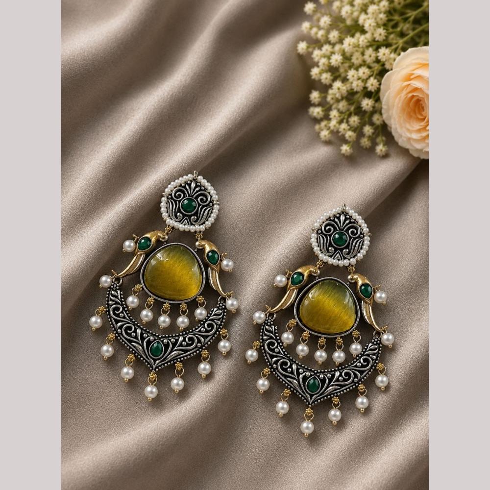 Maharani Jewels Graceful 2 Tone Plated Pota Stone Drop Earrings