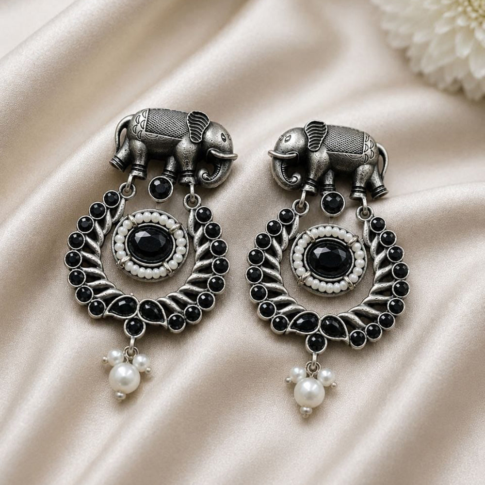 Maharani Jewels Inspired Oxidised Plated Pota Stone Dangler Earrings