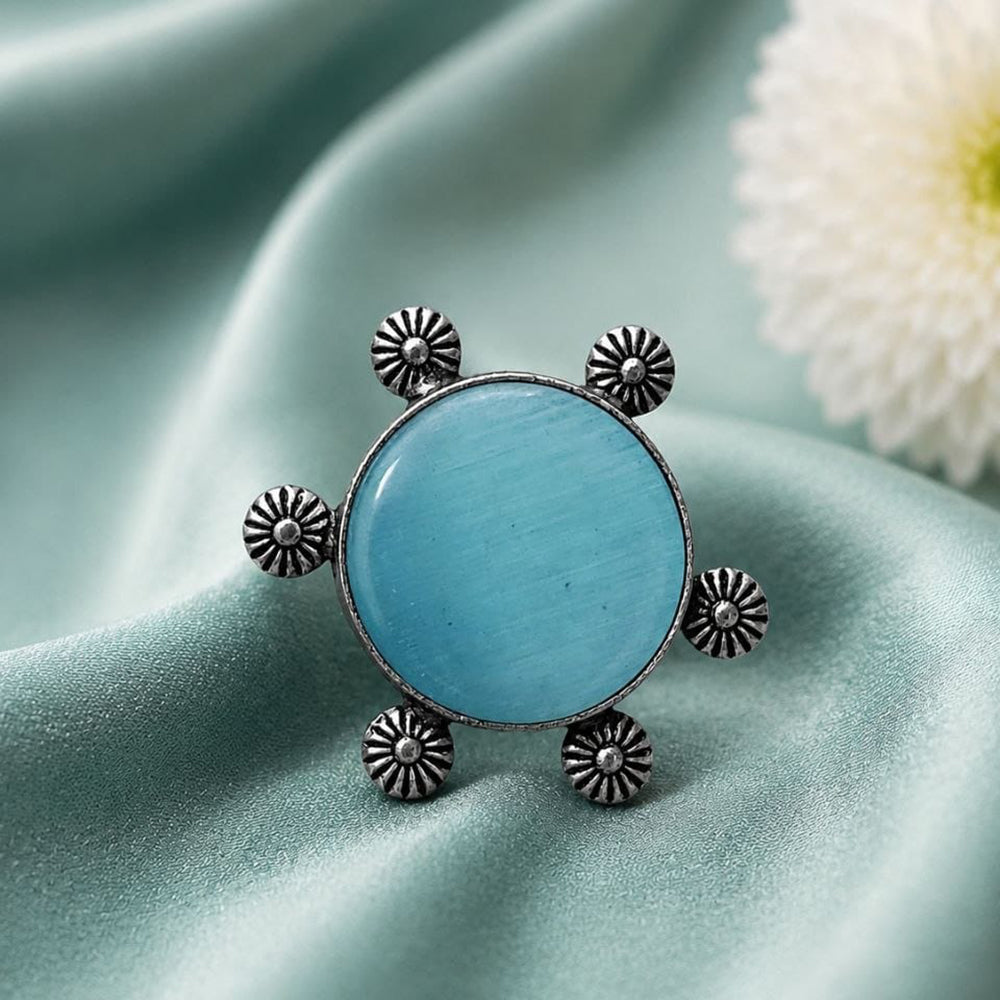 Maharani Jewels Oxidised Pota Stone Statement Ring