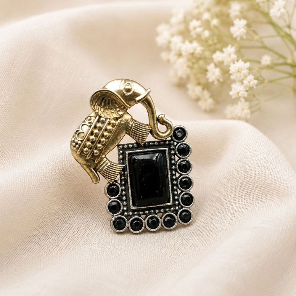 Maharani Jewels Stylish 2 Tone Plated Pota Stone Elephant Ring for Women