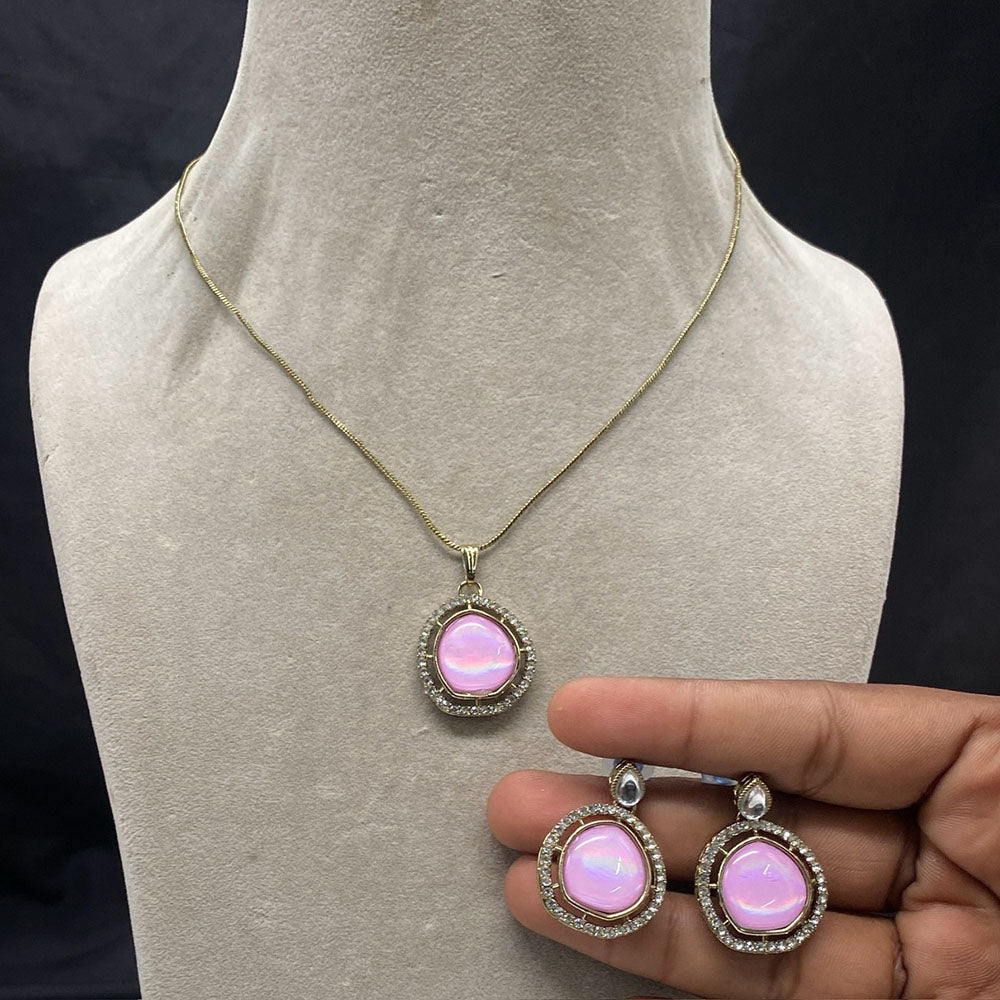 Royal Kundan Jewellery Gold Plated Austrian Stone Chain Pendent Set