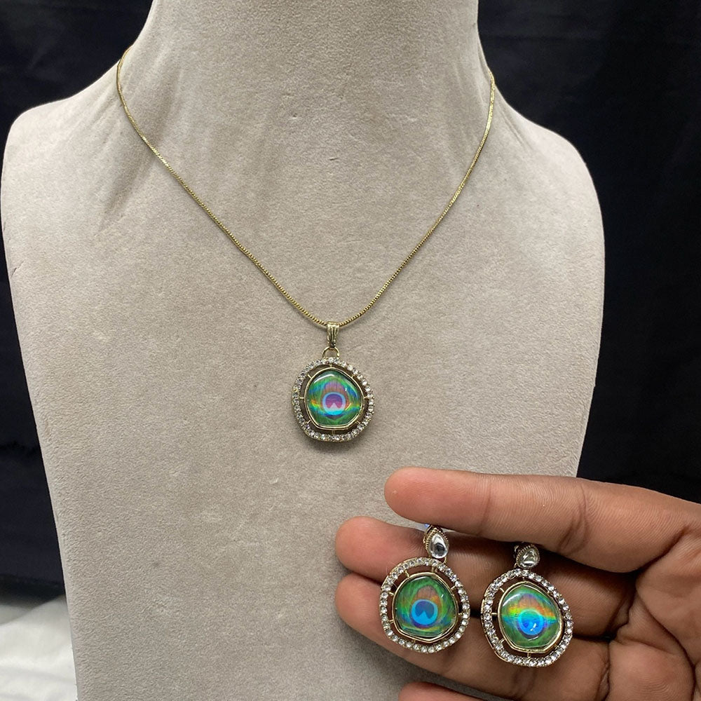 Royal Kundan Jewellery Gold Plated Austrian Stone Chain Pendent Set