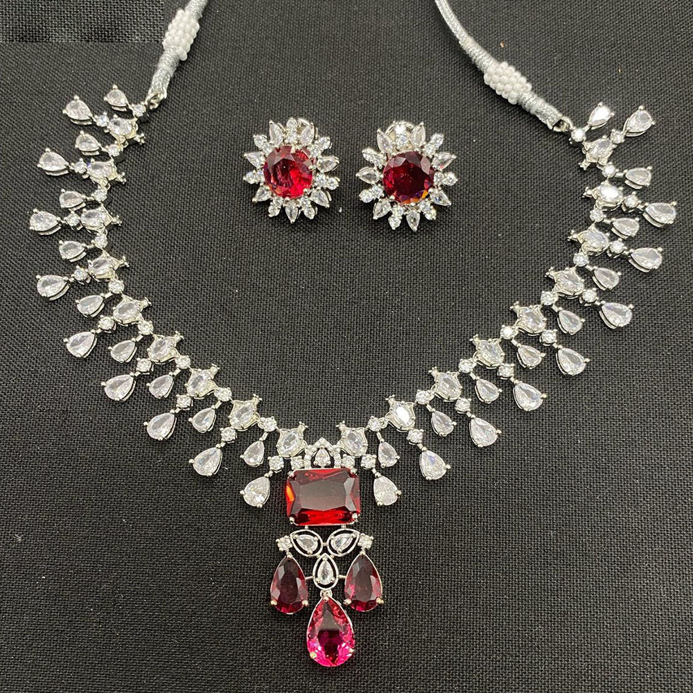 Royal Kundan Jewellery Silver Plated AD Stone Necklace Set