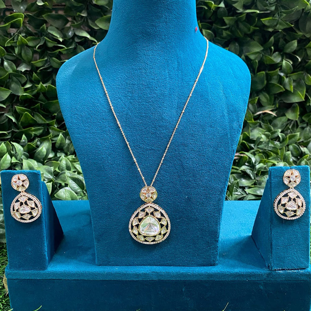 Royal Kundan Jewellery Gold Plated Polki Kundan Chain Pendent Set