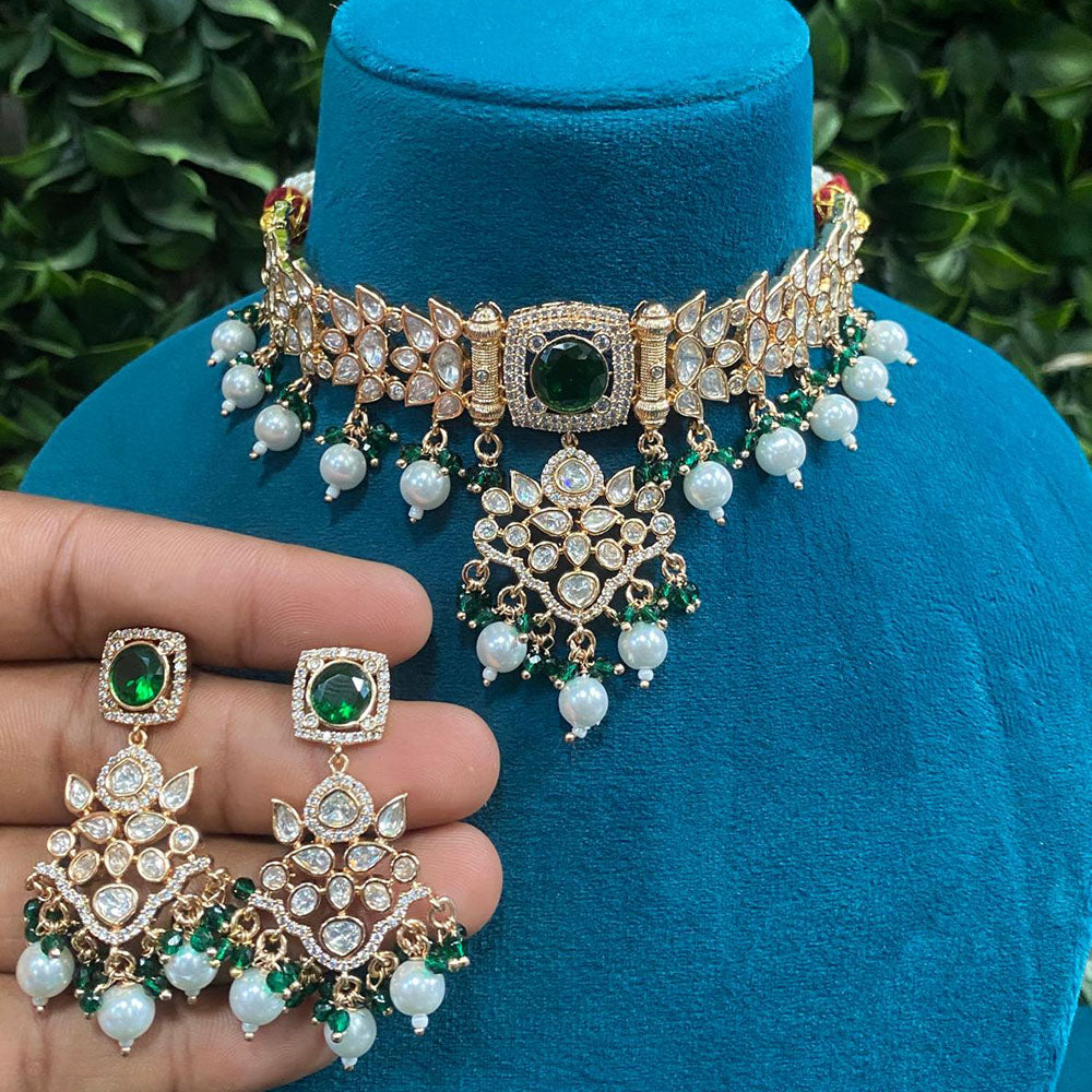 Royal Kundan Jewellery Gold Plated Polki Kundan And Pearls Choker Necklace Set