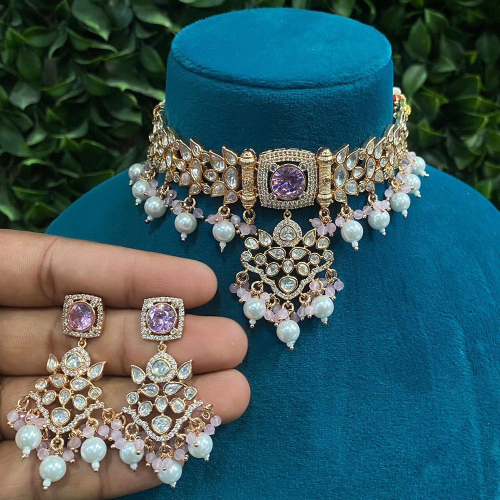 Royal Kundan Jewellery Gold Plated Polki Kundan And Pearls Choker Necklace Set
