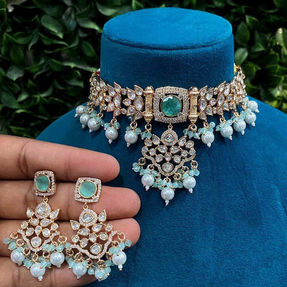 Royal Kundan Jewellery Gold Plated Polki Kundan And Pearls Choker Necklace Set