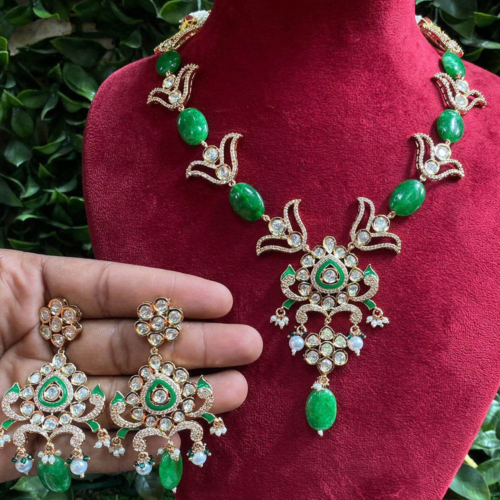 Royal Kundan Jewellery Gold Plated Polki Kundan Stone And Beads Necklace Set