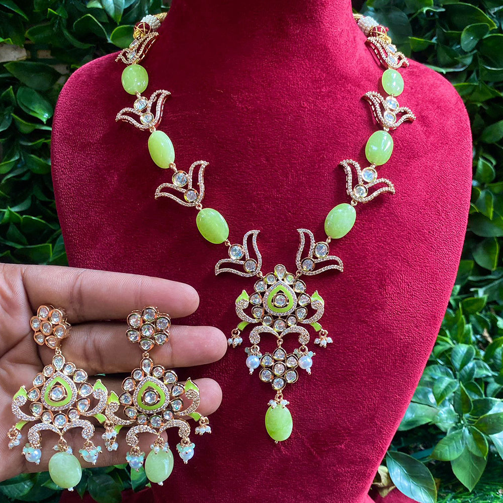 Royal Kundan Jewellery Gold Plated Polki Kundan Stone And Beads Necklace Set