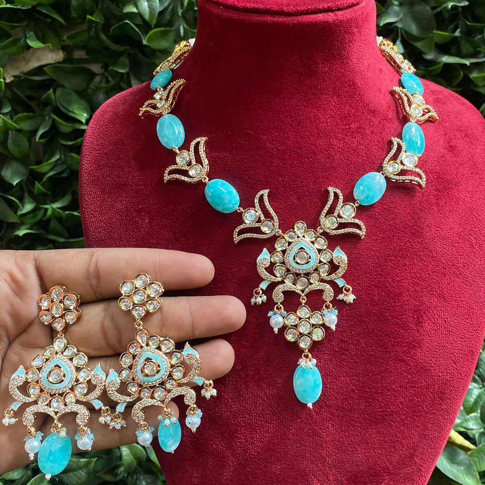 Royal Kundan Jewellery Gold Plated Polki Kundan Stone And Beads Necklace Set