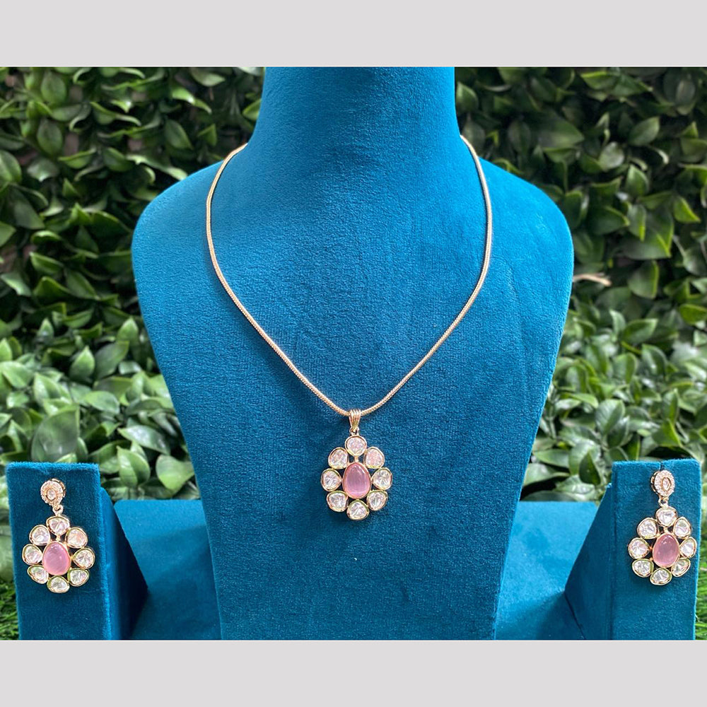 Royal Kundan Jewellery Gold Plated Polki Kundan Stone Chain Pendent Set