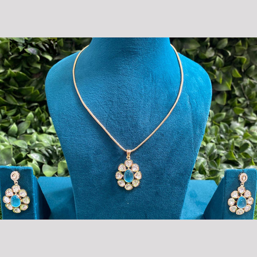 Royal Kundan Jewellery Gold Plated Polki Kundan Stone Chain Pendent Set
