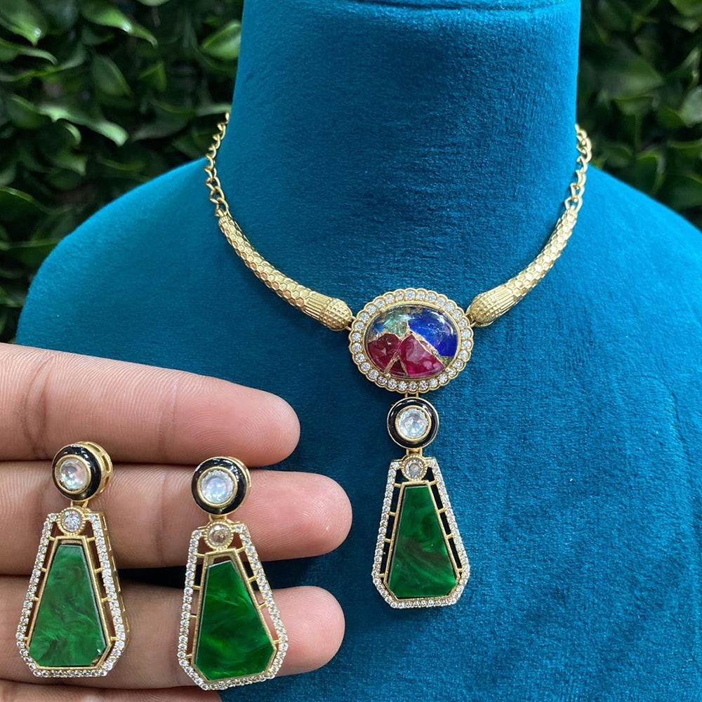 Royal Kundan Jewellery Gold Plated Austrian Stone Necklace Set