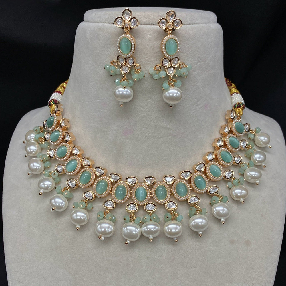 Royal Kundan Jewellery Gold Plated Polki Kundan And Beads Necklace Set