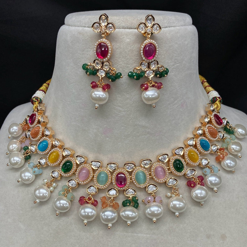 Royal Kundan Jewellery Gold Plated Polki Kundan And Beads Necklace Set
