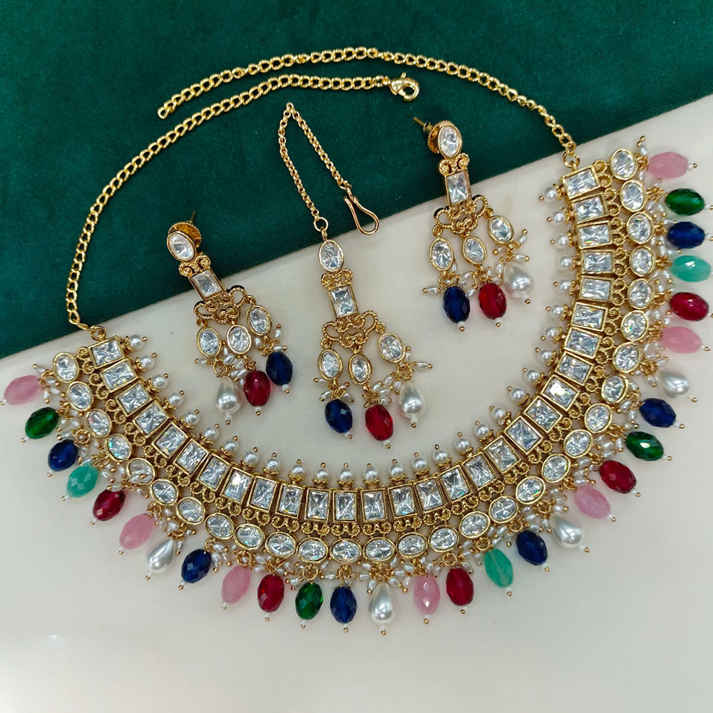 Royal Kundan Jewellery Gold Plated Polki Kundan And Beads Necklace Set