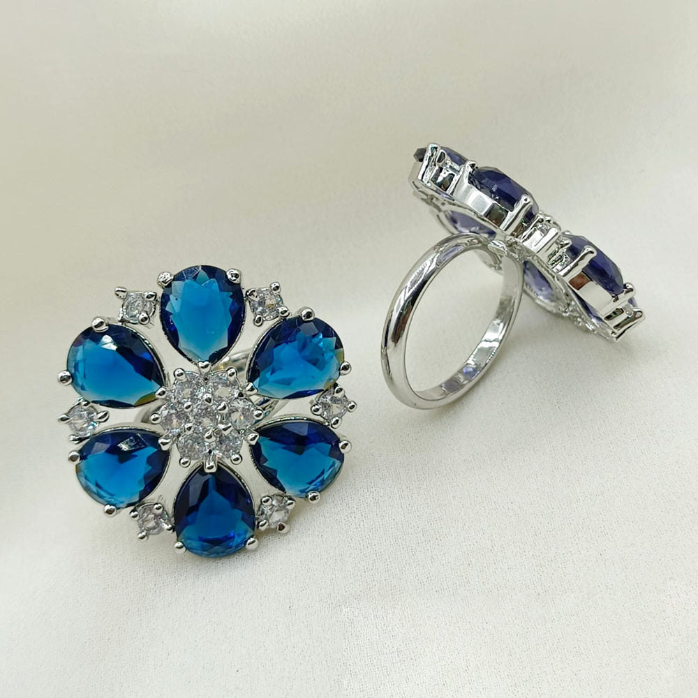 Royal Kundan Jewellery Silver Plated Crystal Stone Finger Ring