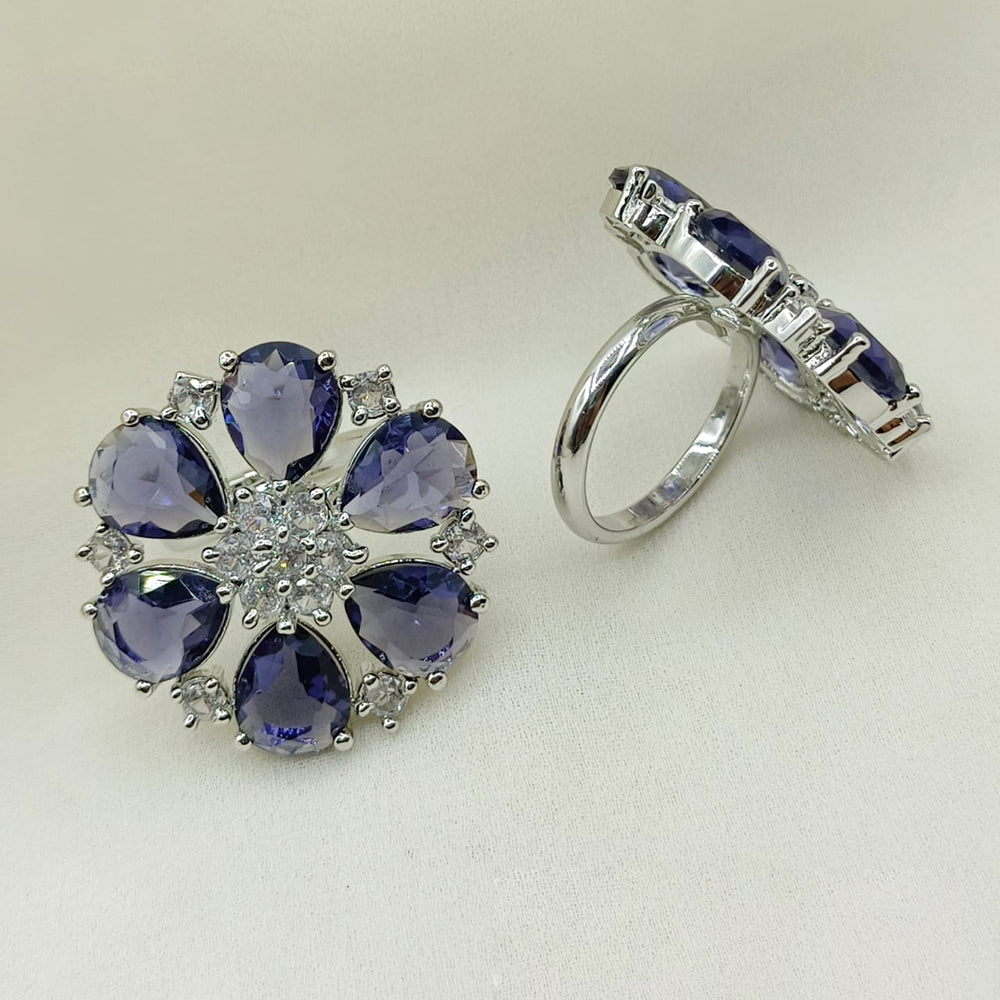 Royal Kundan Jewellery Silver Plated Crystal Stone Finger Ring