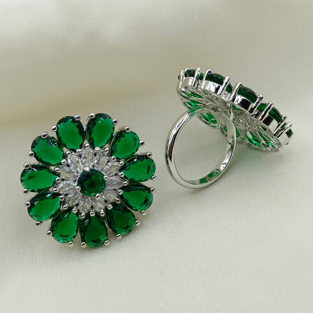 Royal Kundan Jewellery Silver Plated Crystal Stone Finger Ring