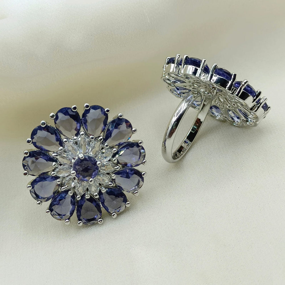 Royal Kundan Jewellery Silver Plated Crystal Stone Finger Ring