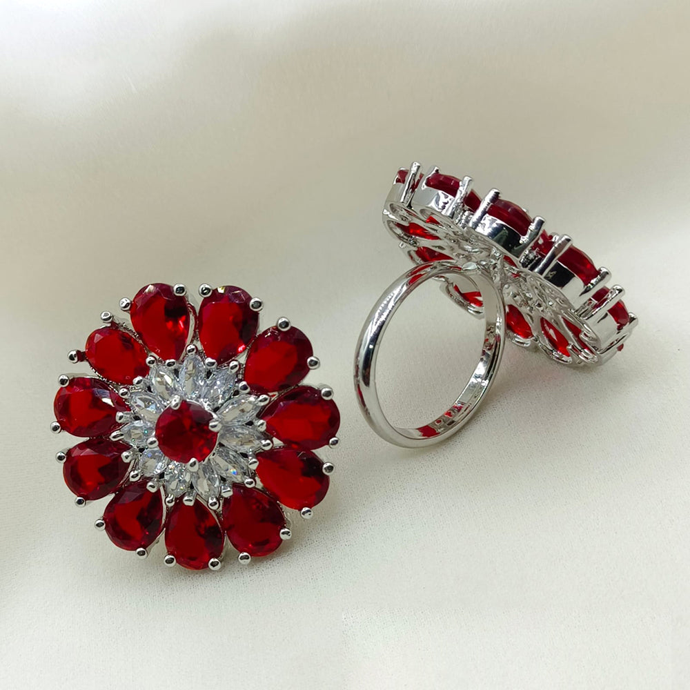 Royal Kundan Jewellery Silver Plated Crystal Stone Finger Ring