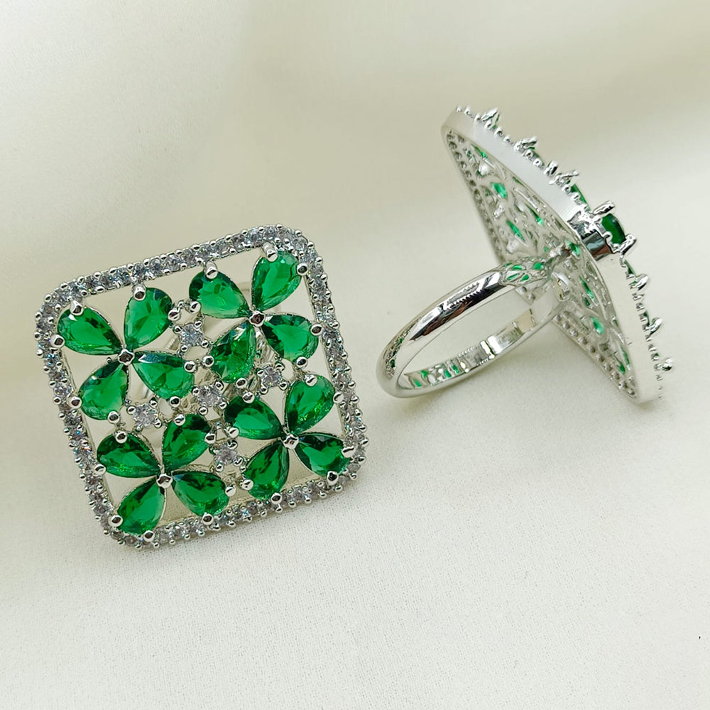 Royal Kundan Jewellery Silver Plated Crystal Stone Finger Ring