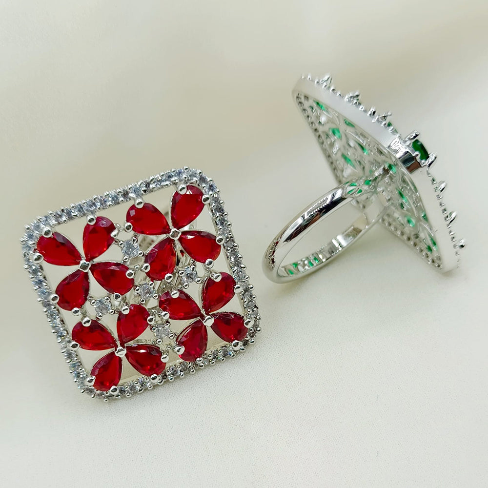 Royal Kundan Jewellery Silver Plated Crystal Stone Finger Ring