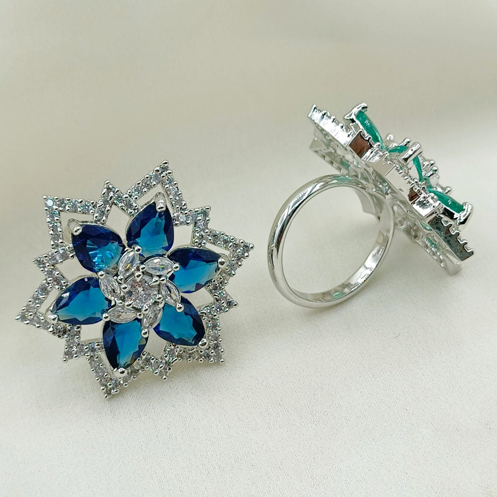 Royal Kundan Jewellery Silver Plated Crystal Stone Finger Ring