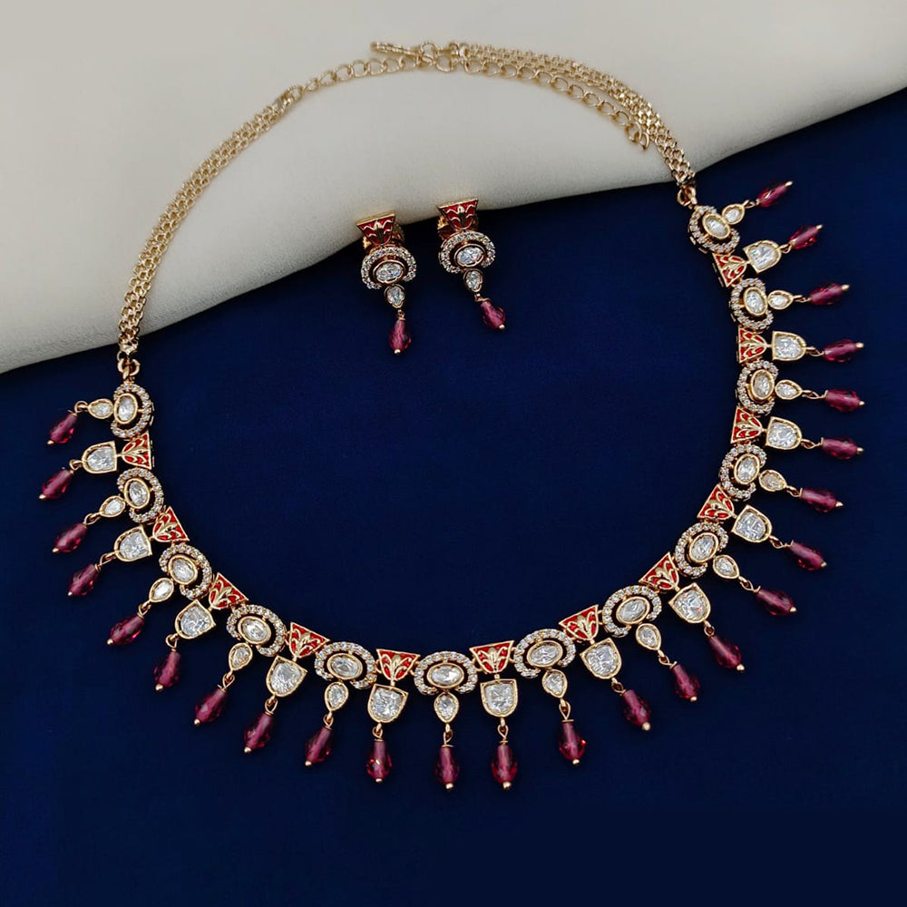 Royal Kundan Jewellery Gold Plated Polki Kundan And Beads Necklace Set