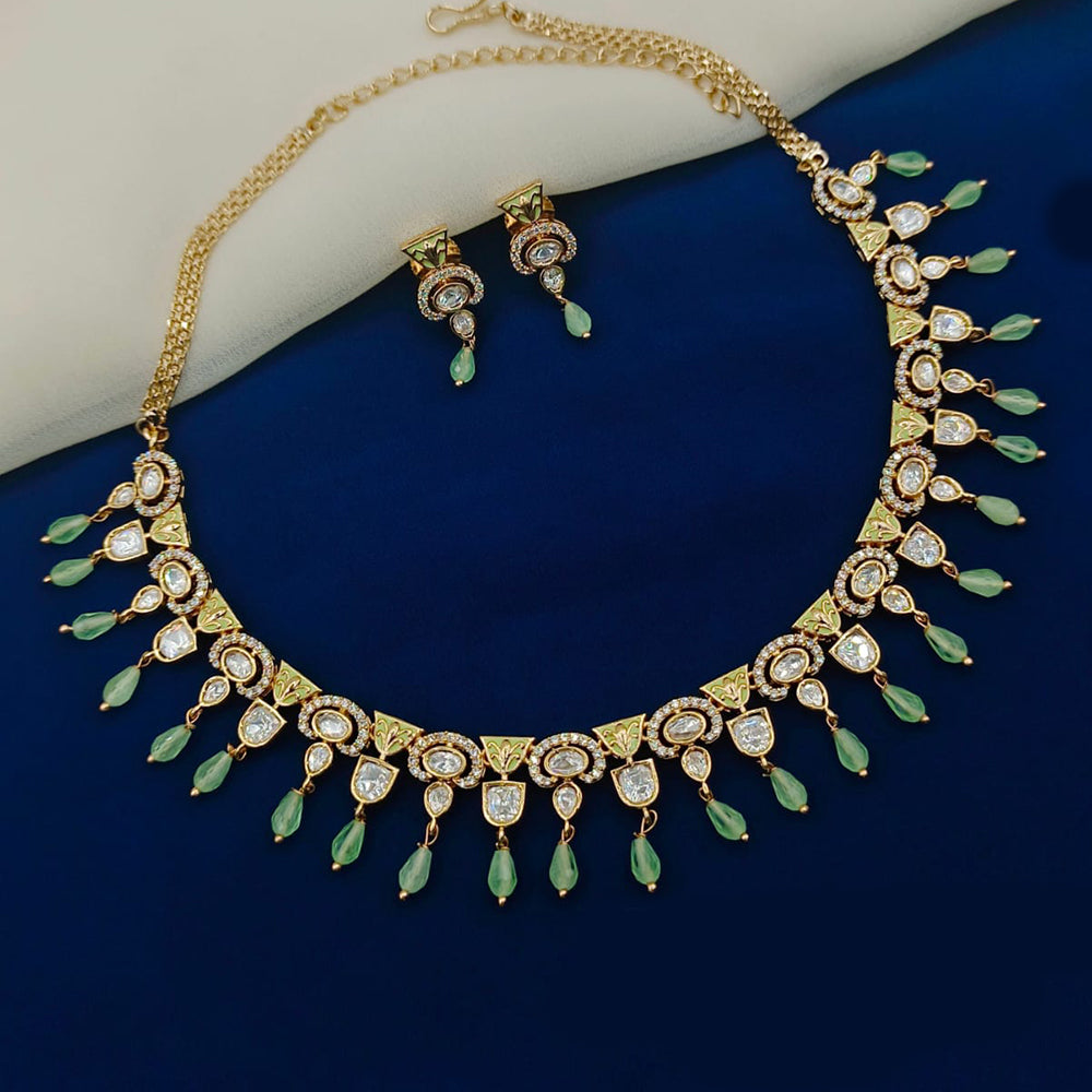 Royal Kundan Jewellery Gold Plated Polki Kundan And Beads Necklace Set