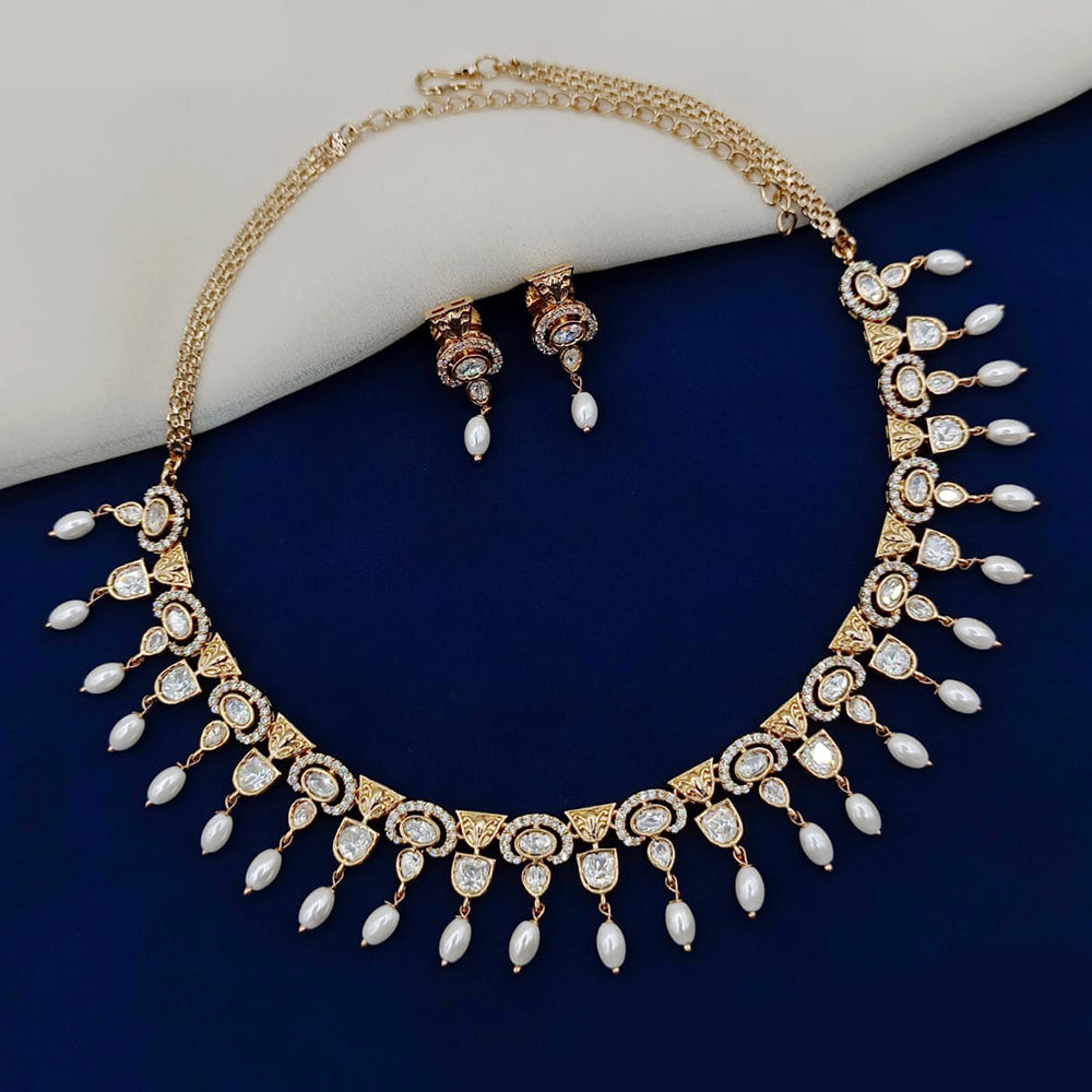 Royal Kundan Jewellery Gold Plated Polki Kundan And Beads Necklace Set