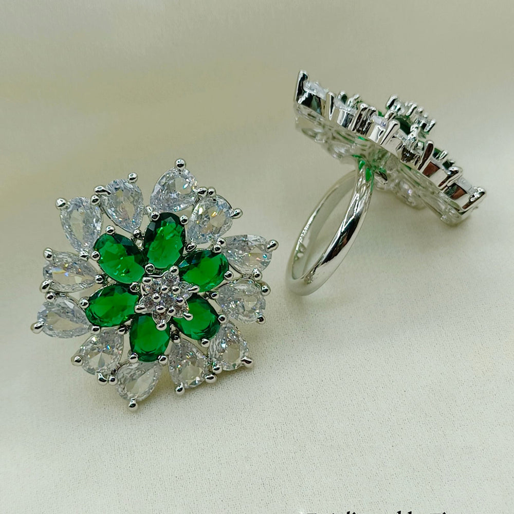 Royal Kundan Jewellery Silver Plated Crystal Stone Finger Ring