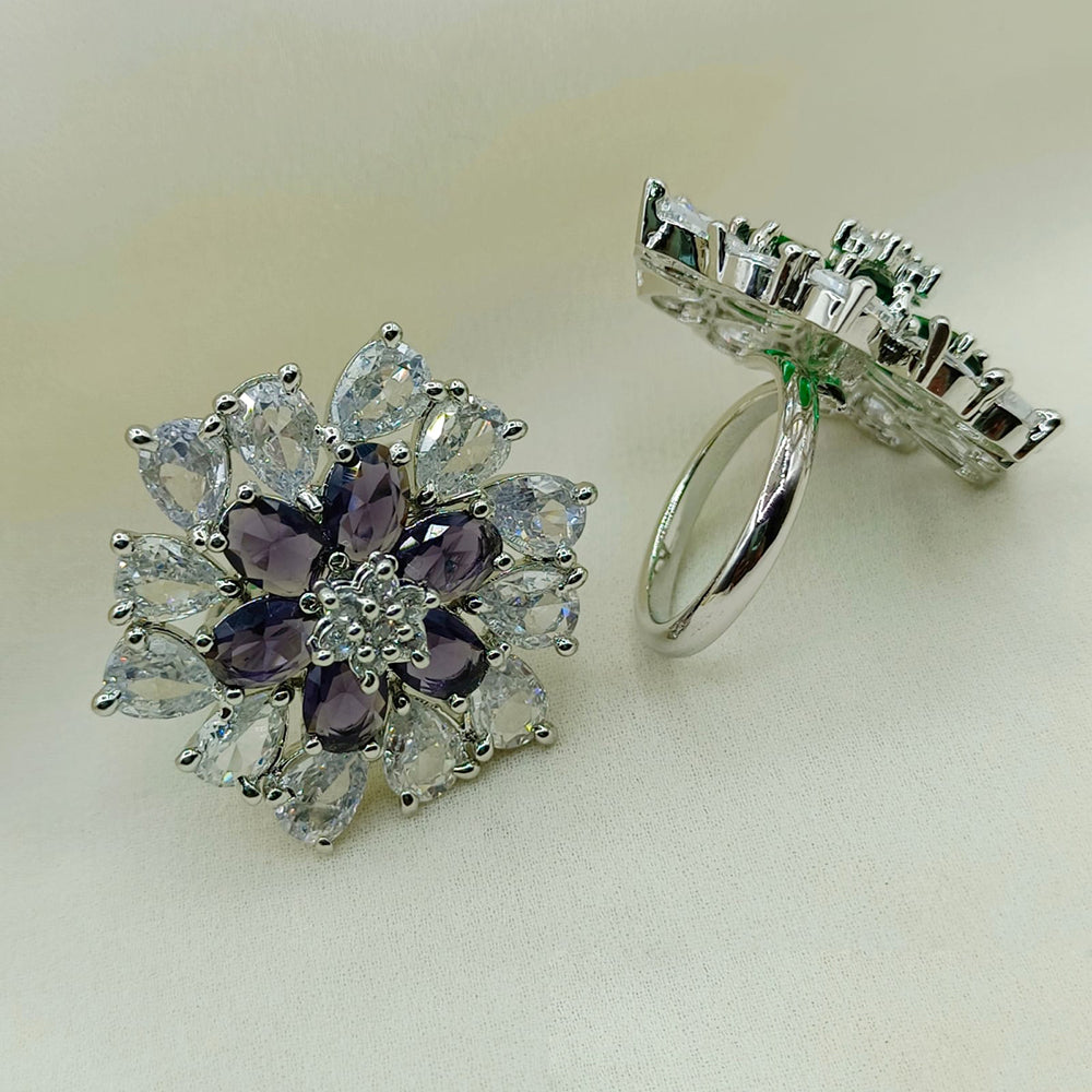 Royal Kundan Jewellery Silver Plated Crystal Stone Finger Ring