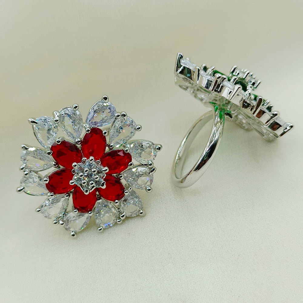 Royal Kundan Jewellery Silver Plated Crystal Stone Finger Ring