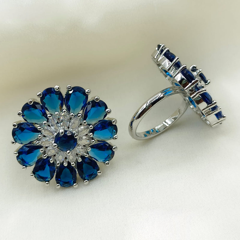 Royal Kundan Jewellery Silver Plated Crystal Stone Finger Ring