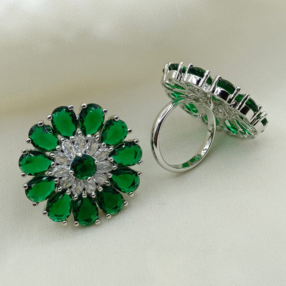 Royal Kundan Jewellery Silver Plated Crystal Stone Finger Ring