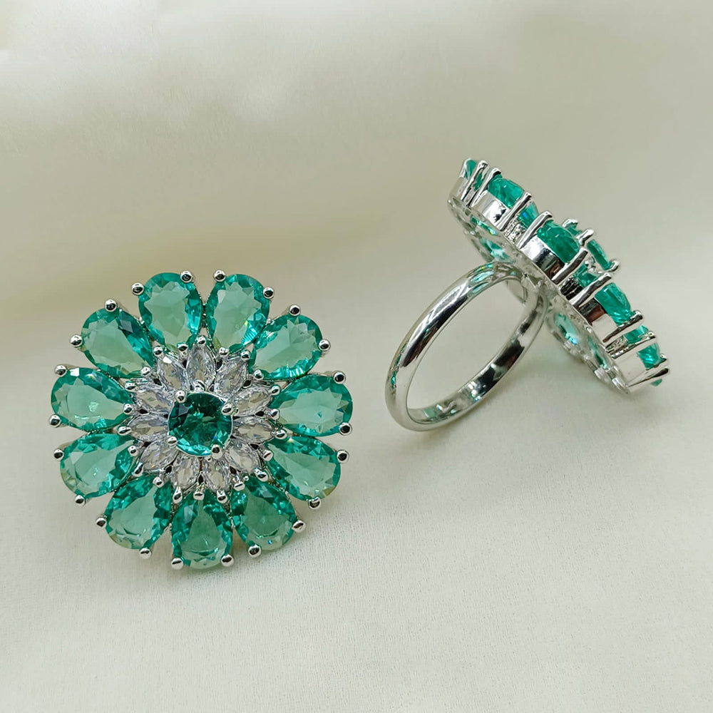 Royal Kundan Jewellery Silver Plated Crystal Stone Finger Ring