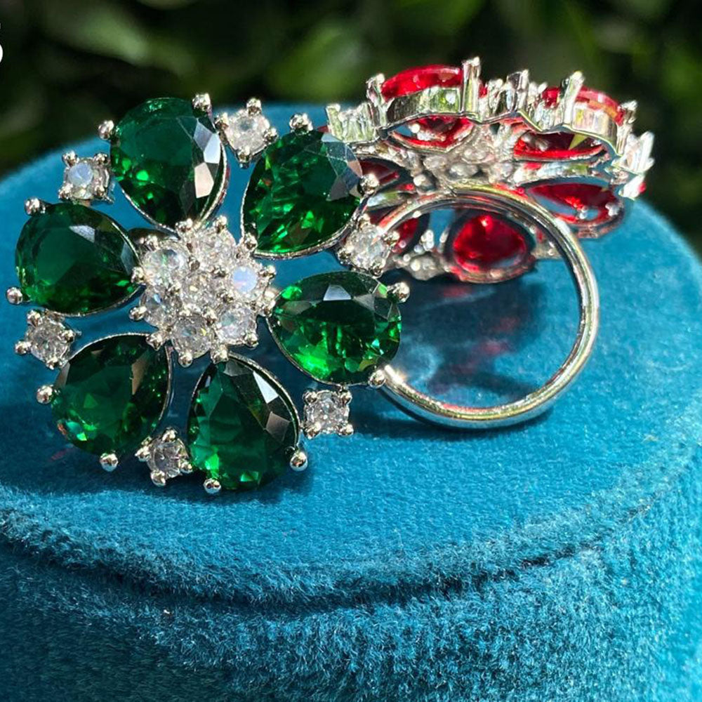 Royal Kundan Jewellery Silver Plated Crystal Stone Finger Ring