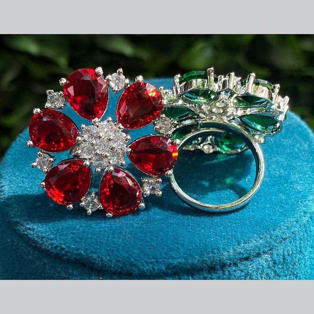 Royal Kundan Jewellery Silver Plated Crystal Stone Finger Ring