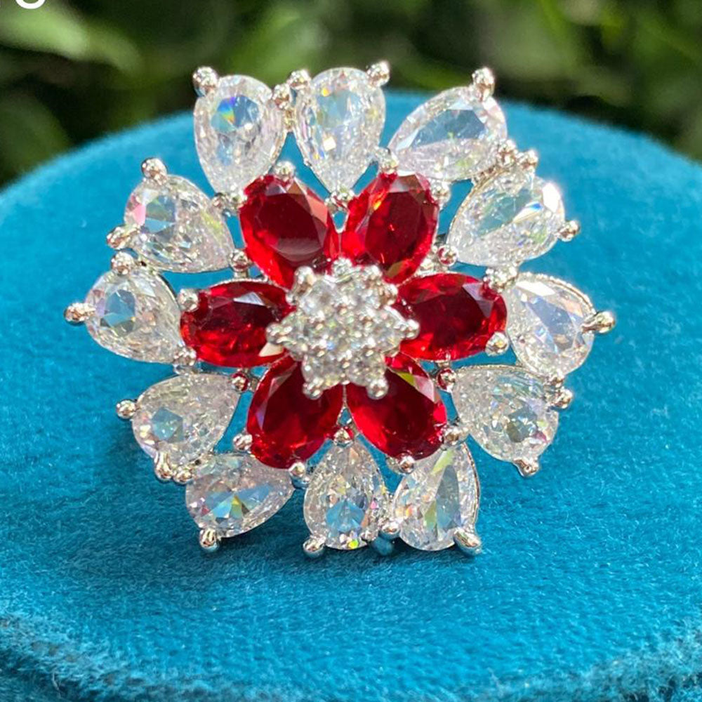 Royal Kundan Jewellery Silver Plated Crystal Stone Finger Ring