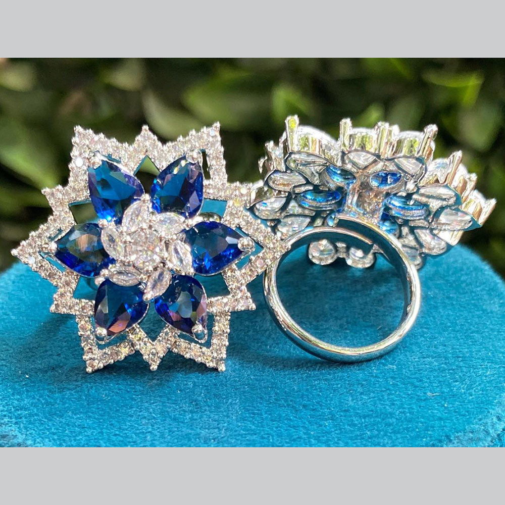 Royal Kundan Jewellery Silver Plated Crystal Stone Finger Ring