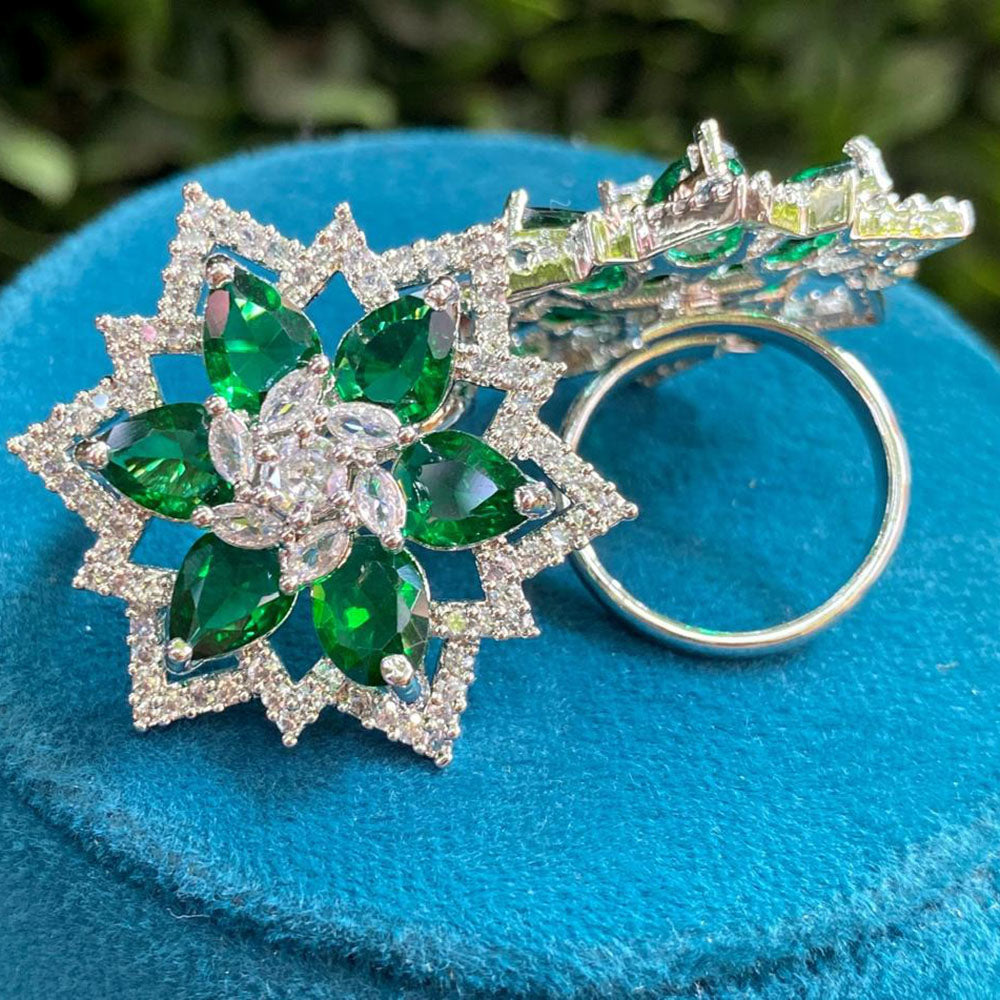 Royal Kundan Jewellery Silver Plated Crystal Stone Finger Ring