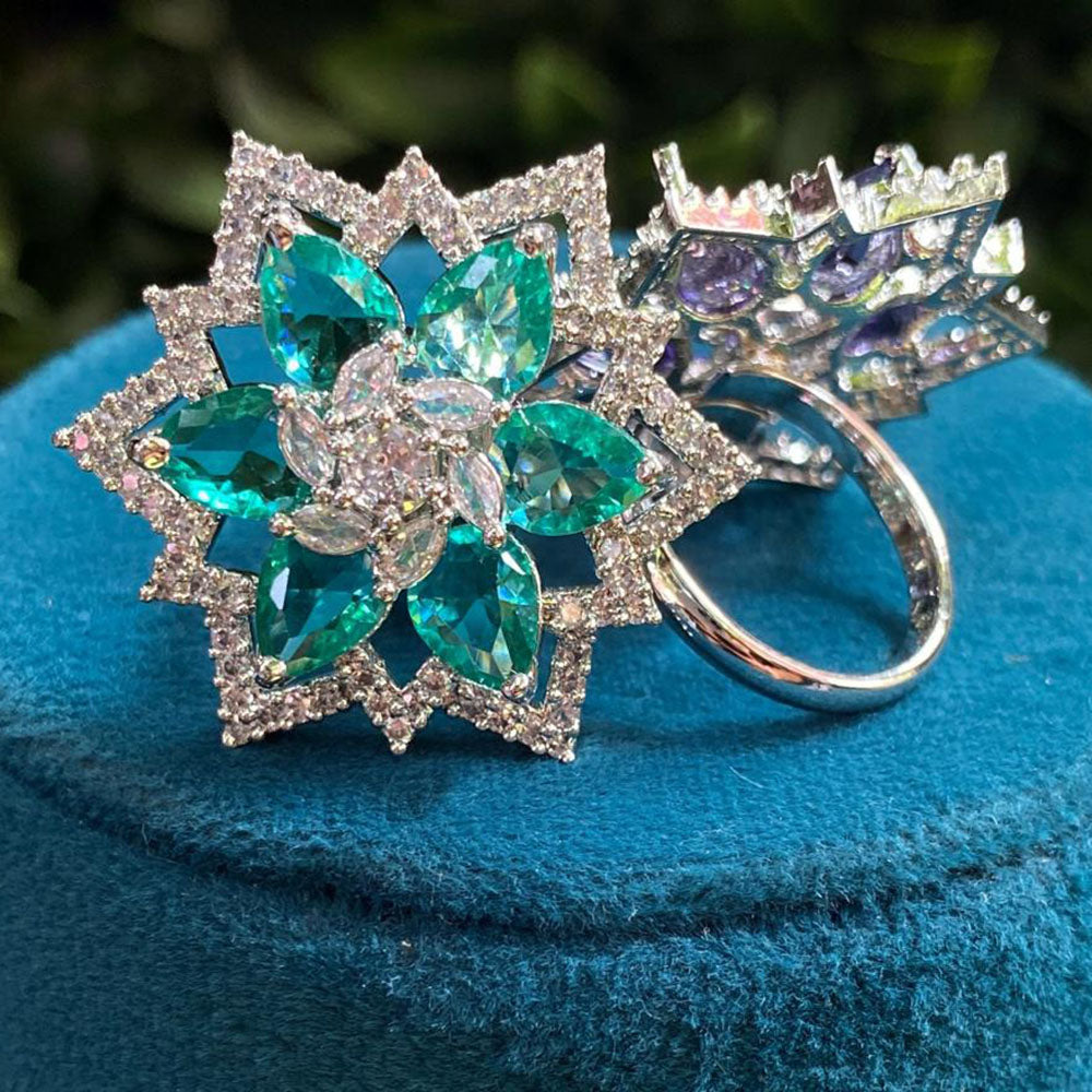 Royal Kundan Jewellery Silver Plated Crystal Stone Finger Ring