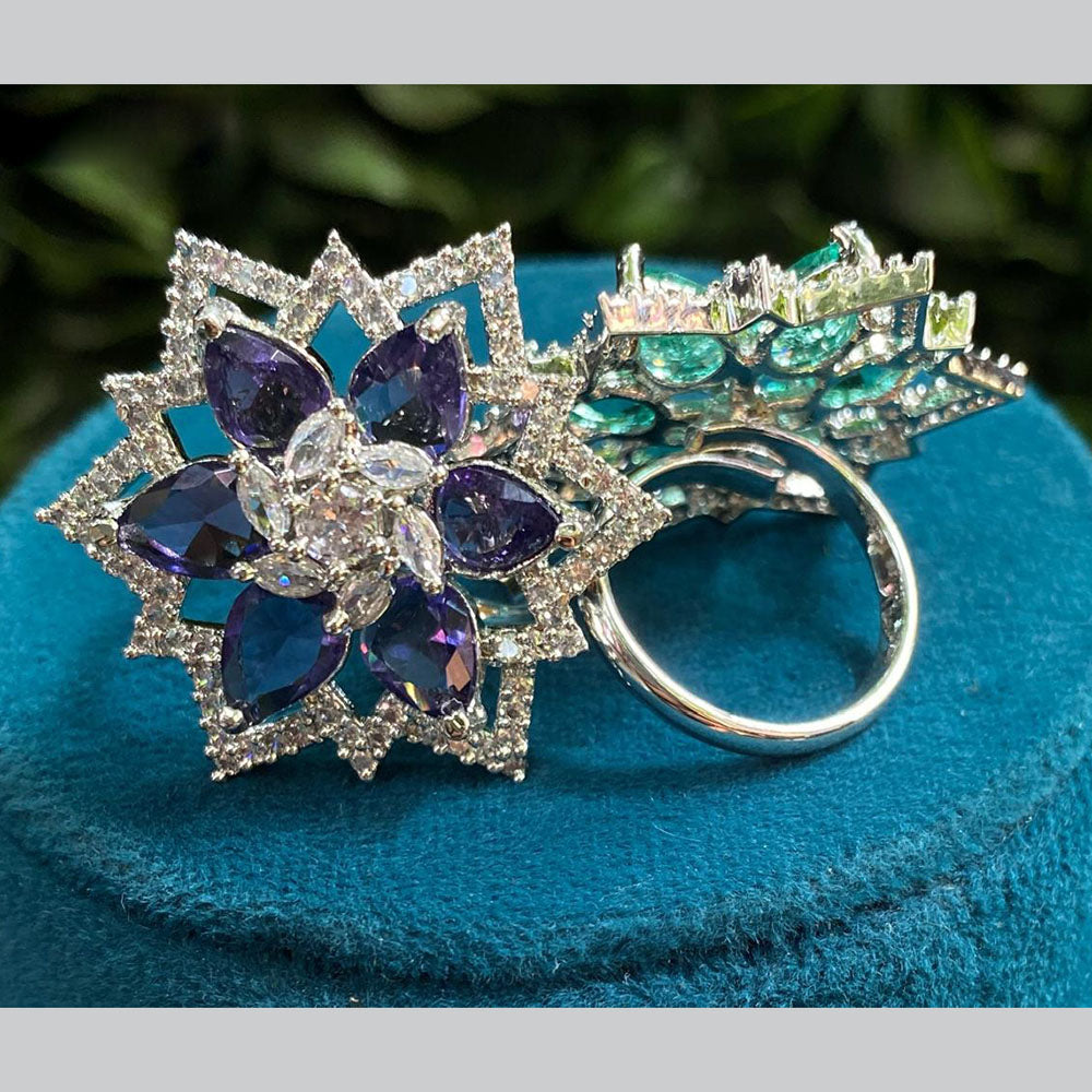 Royal Kundan Jewellery Silver Plated Crystal Stone Finger Ring