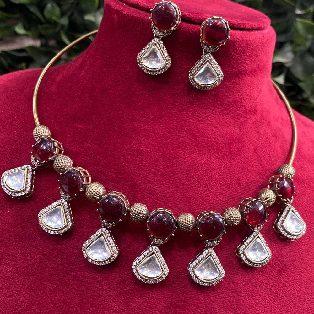 Royal Kundan Jewellery Gold Plated Crystal Stone Necklace Set