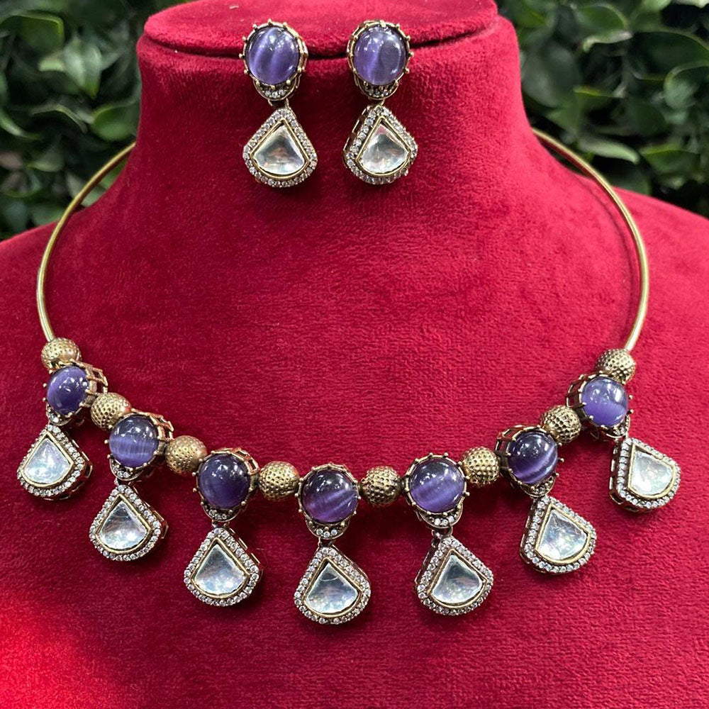 Royal Kundan Jewellery Gold Plated Crystal Stone Necklace Set