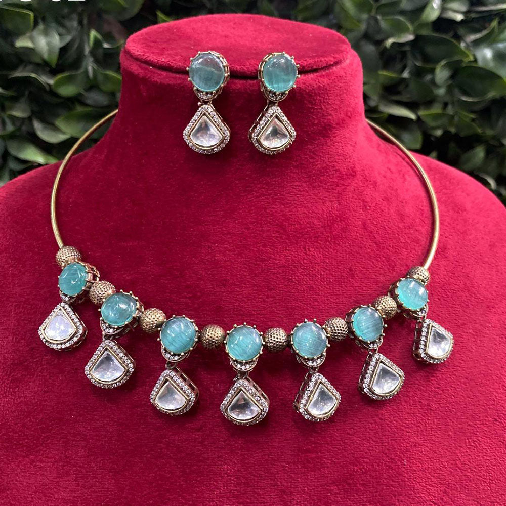 Royal Kundan Jewellery Gold Plated Crystal Stone Necklace Set