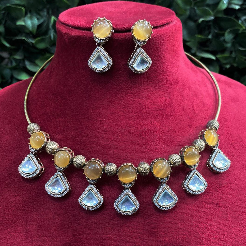 Royal Kundan Jewellery Gold Plated Crystal Stone Necklace Set